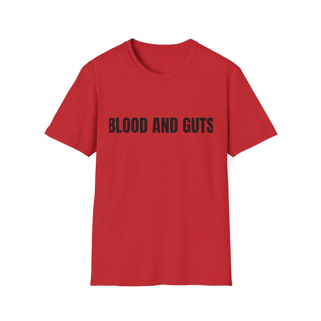 Blood and Guts T-Shirt — Bold Graphic Tee with Statement Text